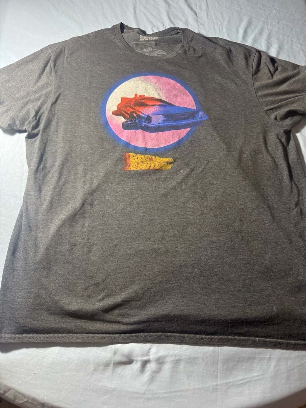 Back to the Future DeLorean Time Machine Graphic T-Shirt Gray Men's 2XL
